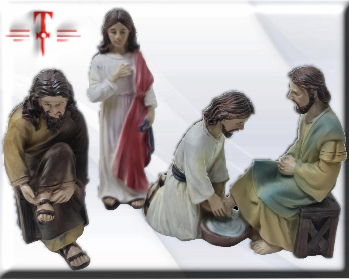 Fußwaschung. Katholische Heilige und Jungfrauen, religiöse Produkte
