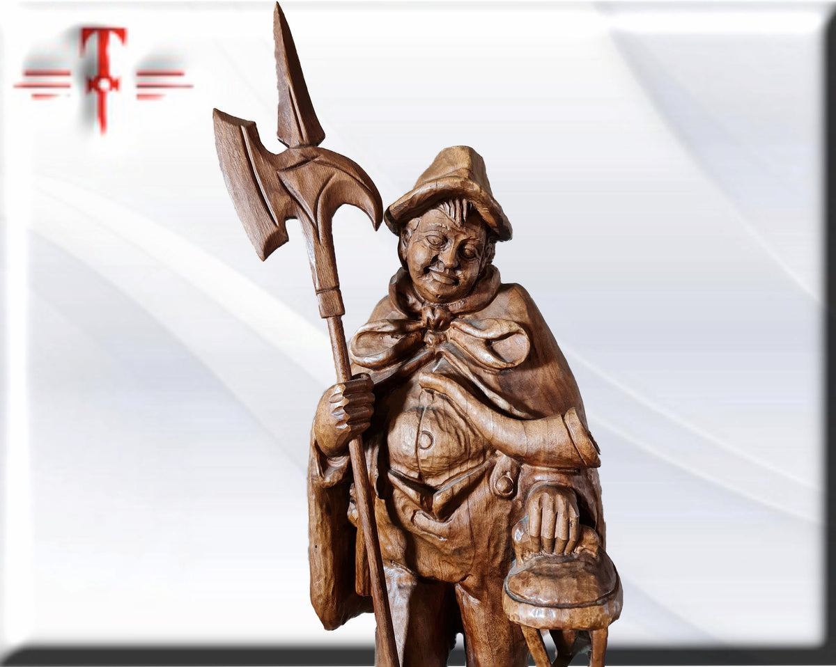 Statue des alten Nachtwächters, aus edlem Holz geschnitzt