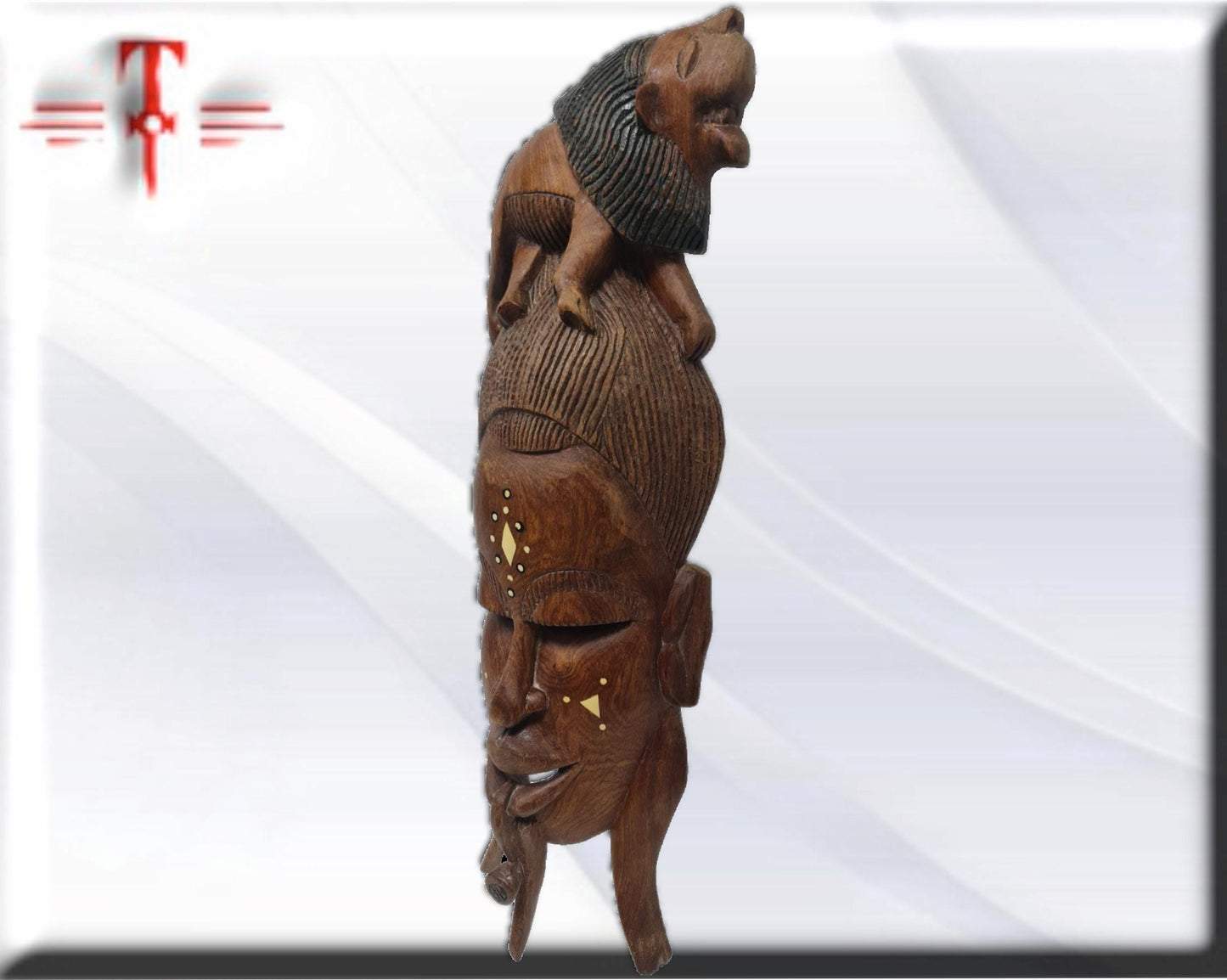 Afrikanische Maske mit Löwe, Afrikanisches Kunsthandwerk