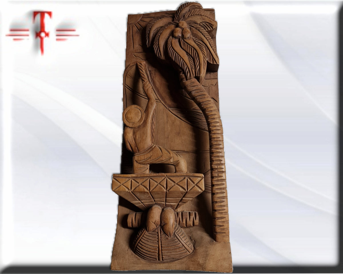 Escultura relieve palmera Tribal  , arte Africano , Galería de arte , hecho a mano , Original