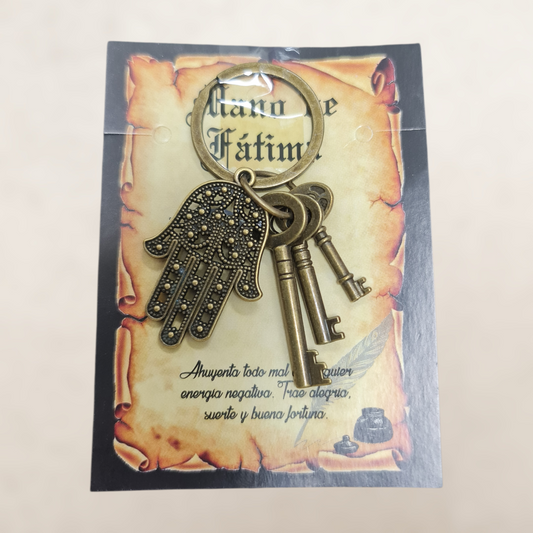 LLavero Mano Fátima con llaves en bronce antiguo