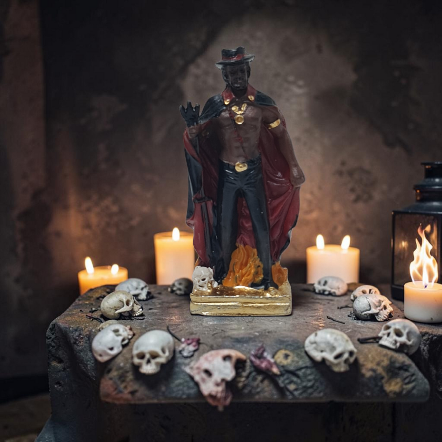 Estatua figura Exú y Pomba Gira en lata