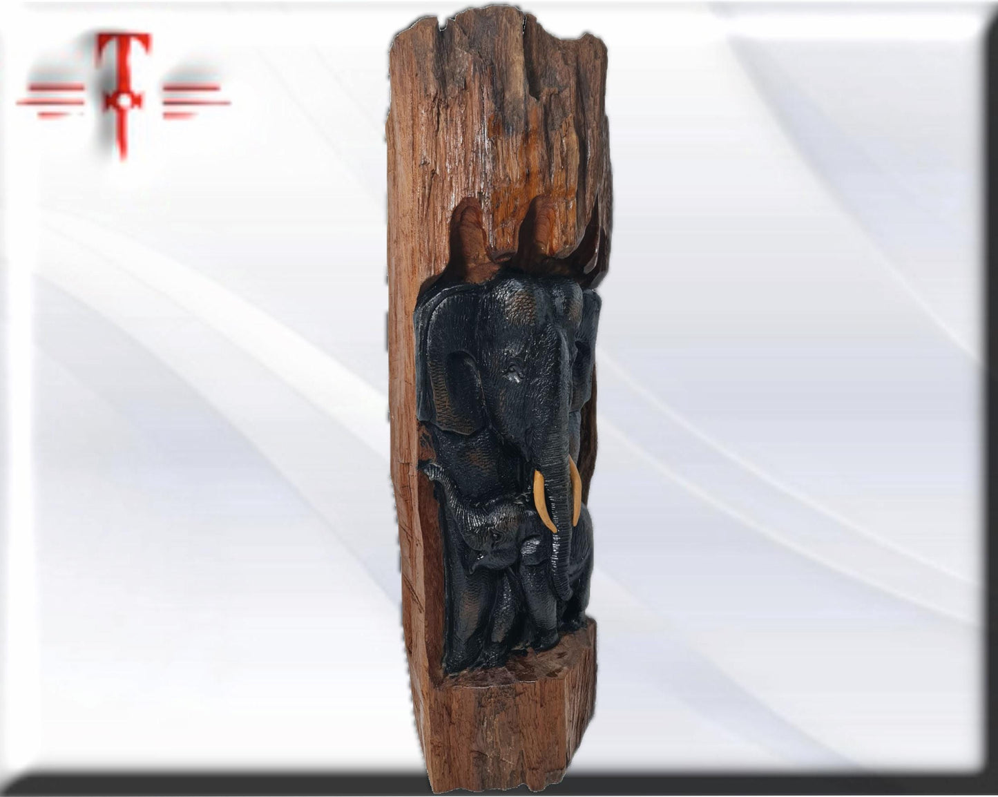 Holzschnitzerei Skulptur Elefantenfamilie