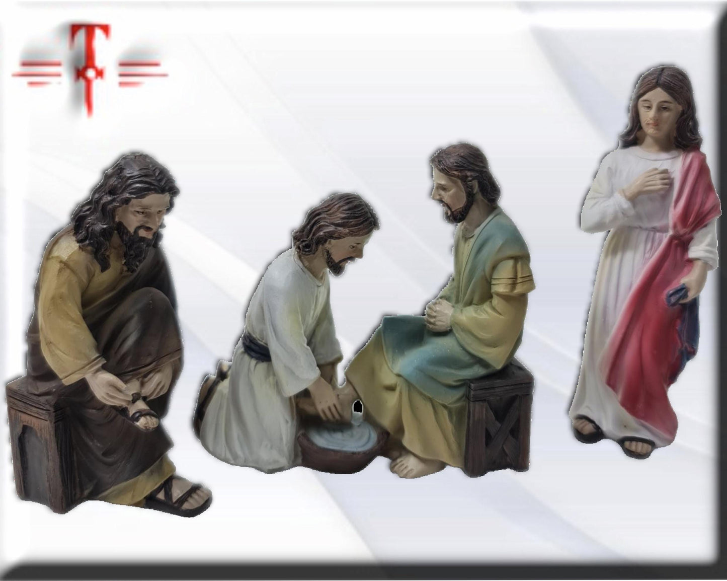 Fußwaschung. Katholische Heilige und Jungfrauen, religiöse Produkte