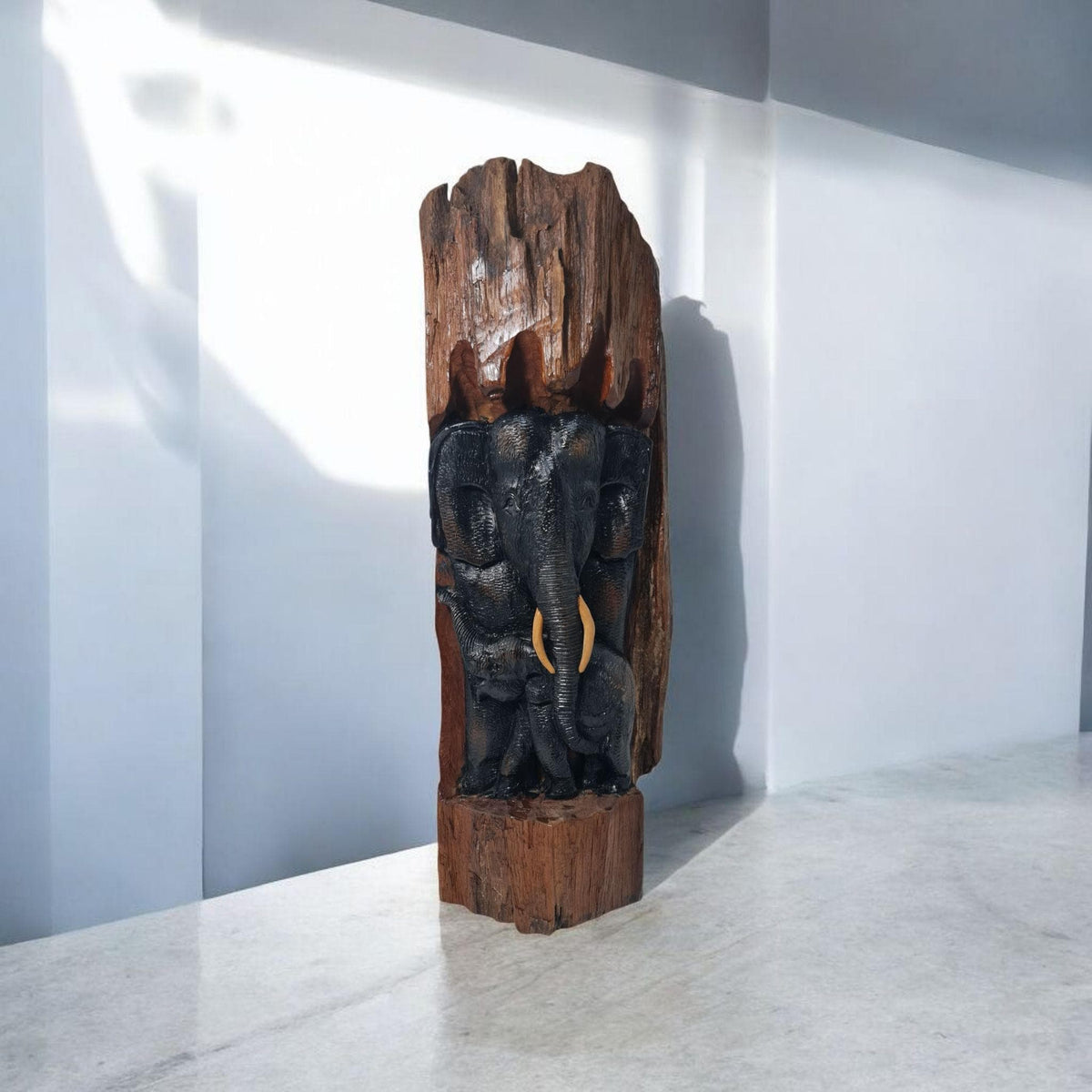 Holzschnitzerei Skulptur Elefantenfamilie