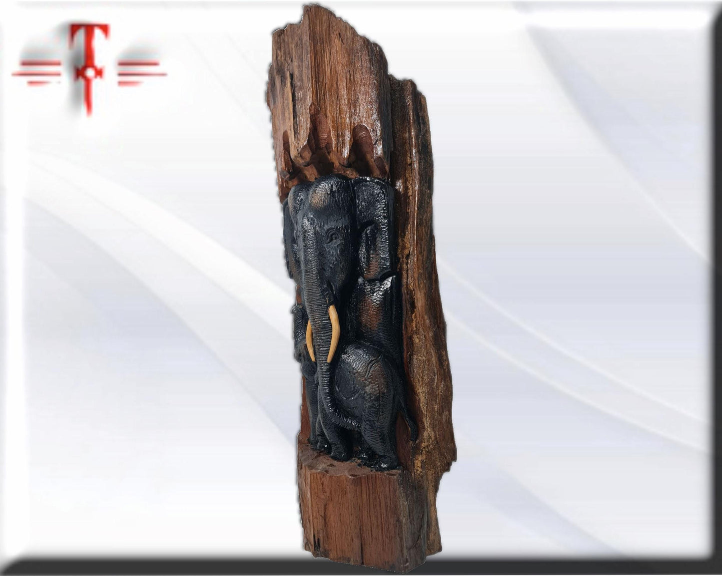 Holzschnitzerei Skulptur Elefantenfamilie