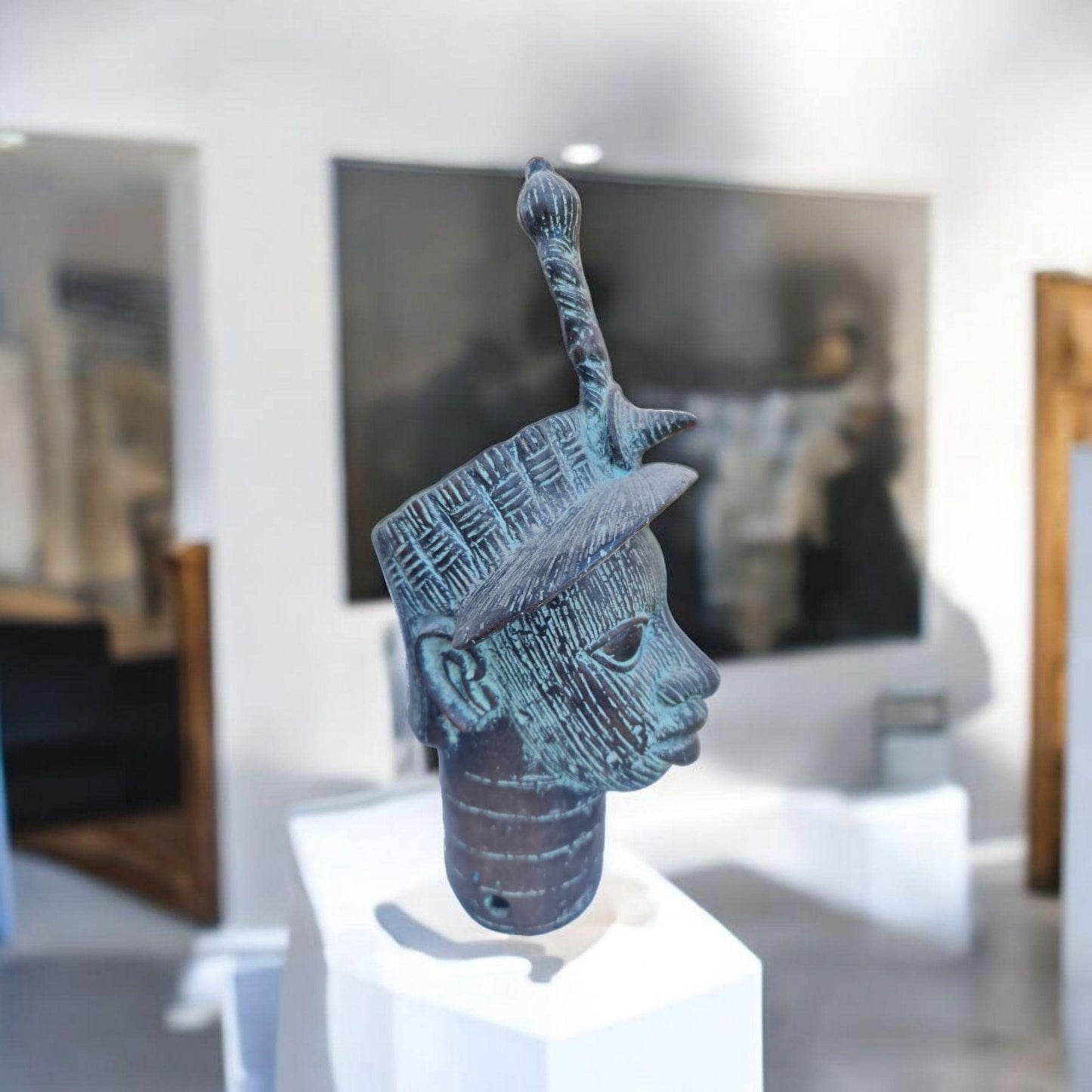 Ifá-Büste, Afrikanische Kunst, Yoruba, Bronzeskulptur 28 cm