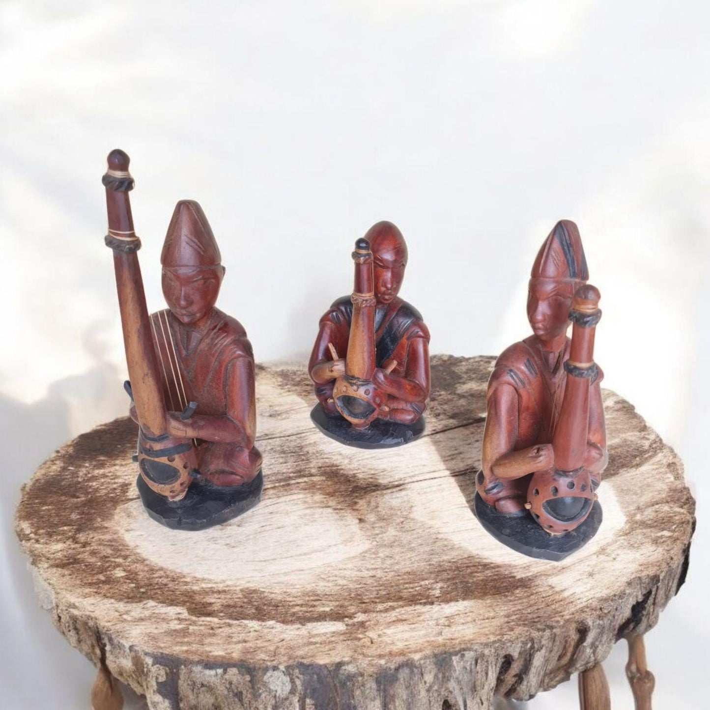 Trio-Musiker Tribal Holz handgefertigt, afrikanische Kunst, Kunstgalerie