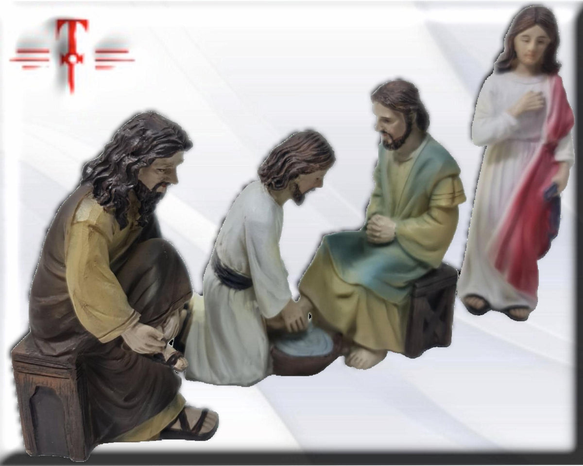 Fußwaschung. Katholische Heilige und Jungfrauen, religiöse Produkte