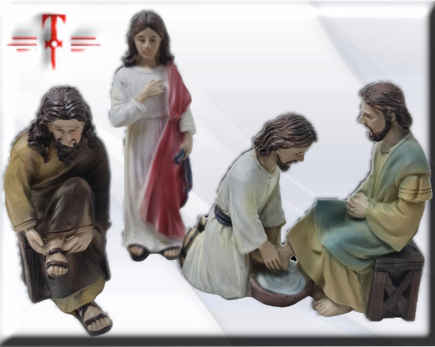 Fußwaschung. Katholische Heilige und Jungfrauen, religiöse Produkte