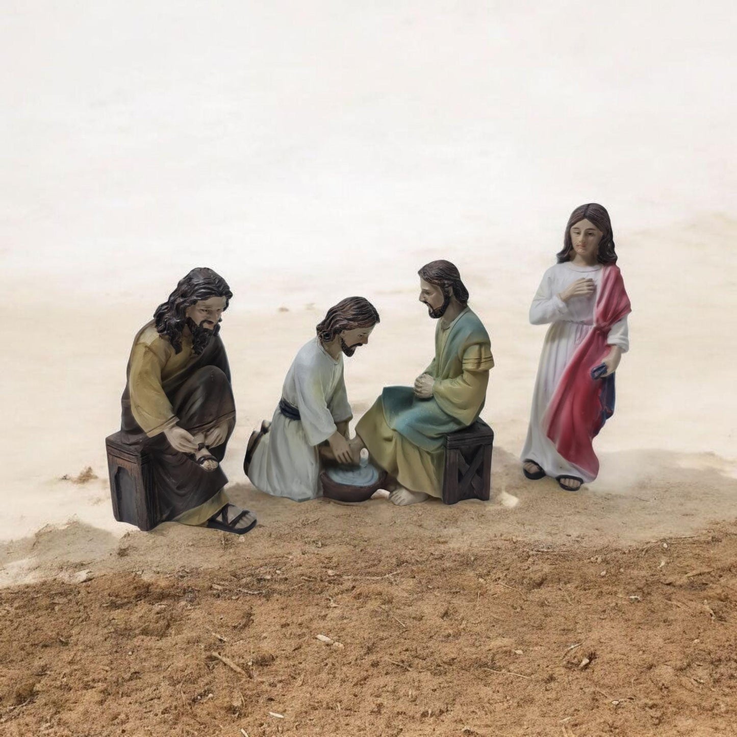 Fußwaschung. Katholische Heilige und Jungfrauen, religiöse Produkte