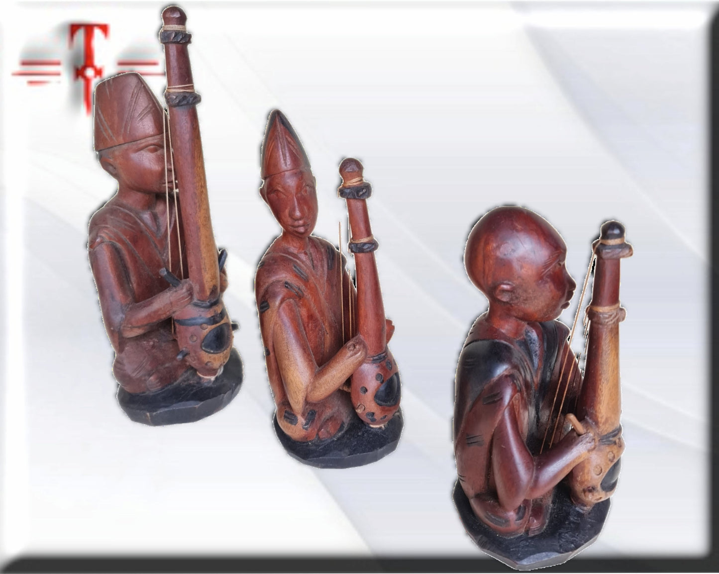 Trio-Musiker Tribal Holz handgefertigt, afrikanische Kunst, Kunstgalerie