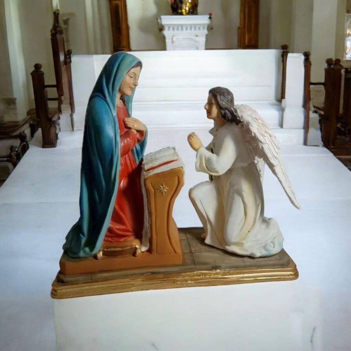 Anunciación de la Virgen, estatua católica, figura religiosa de resina de la más alta calidad