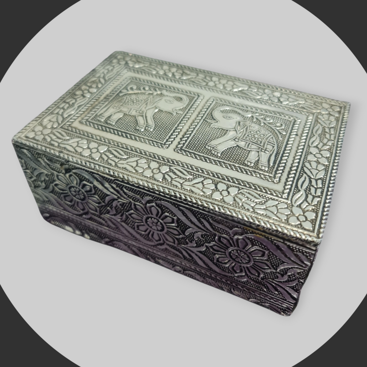 Caja elefantes estampado metal 15cm