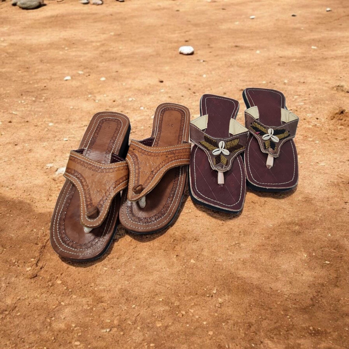 Afrikanische Ledersandalen, handgefertigtes Produkt.