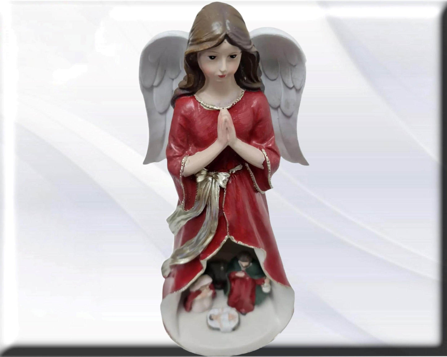 Estatua de ángel con Sagrada Familia, luz LED, santos y vírgenes católicos, productos religiosos