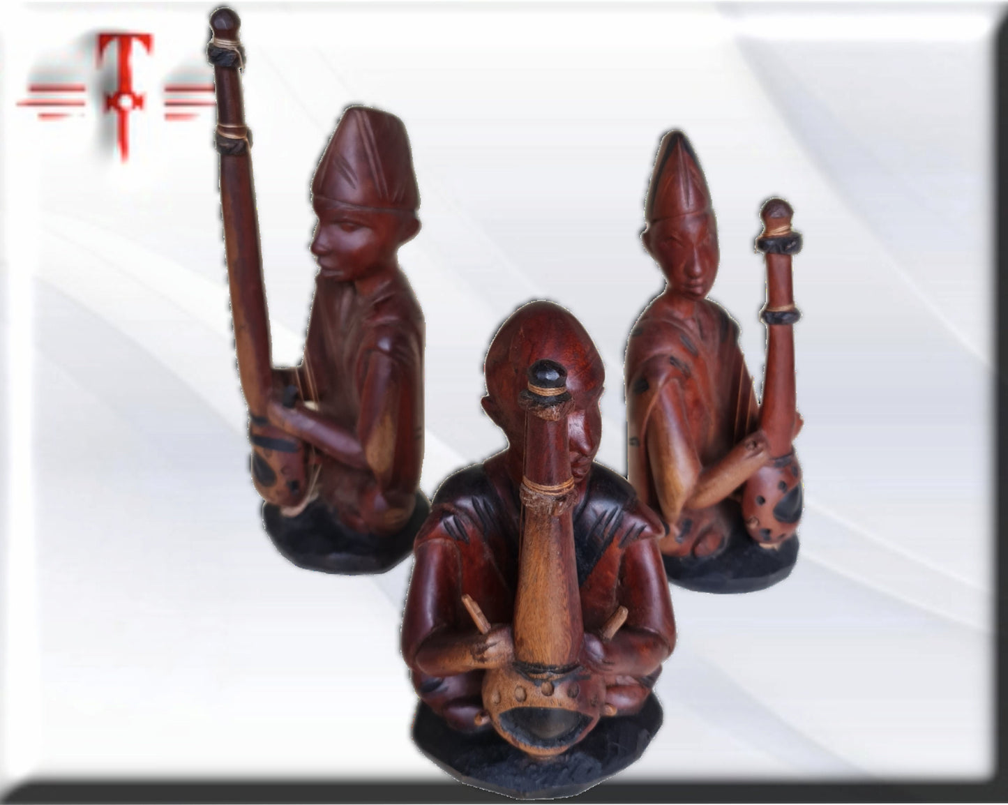 Trio-Musiker Tribal Holz handgefertigt, afrikanische Kunst, Kunstgalerie