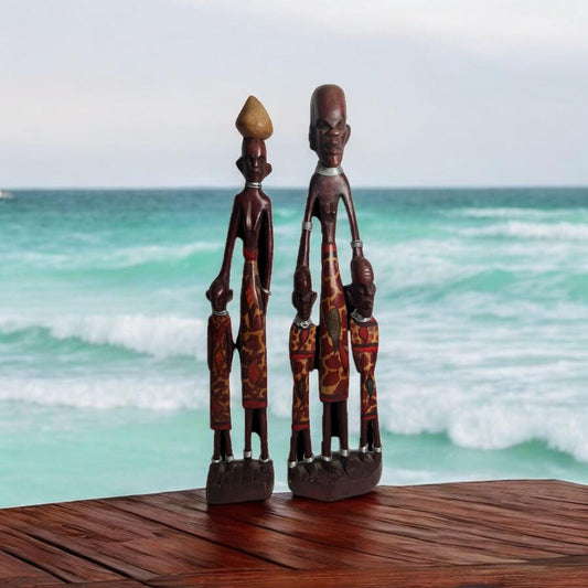 Afrikanische Familienpaarstatue, handgemachte afrikanische Stammeskunst