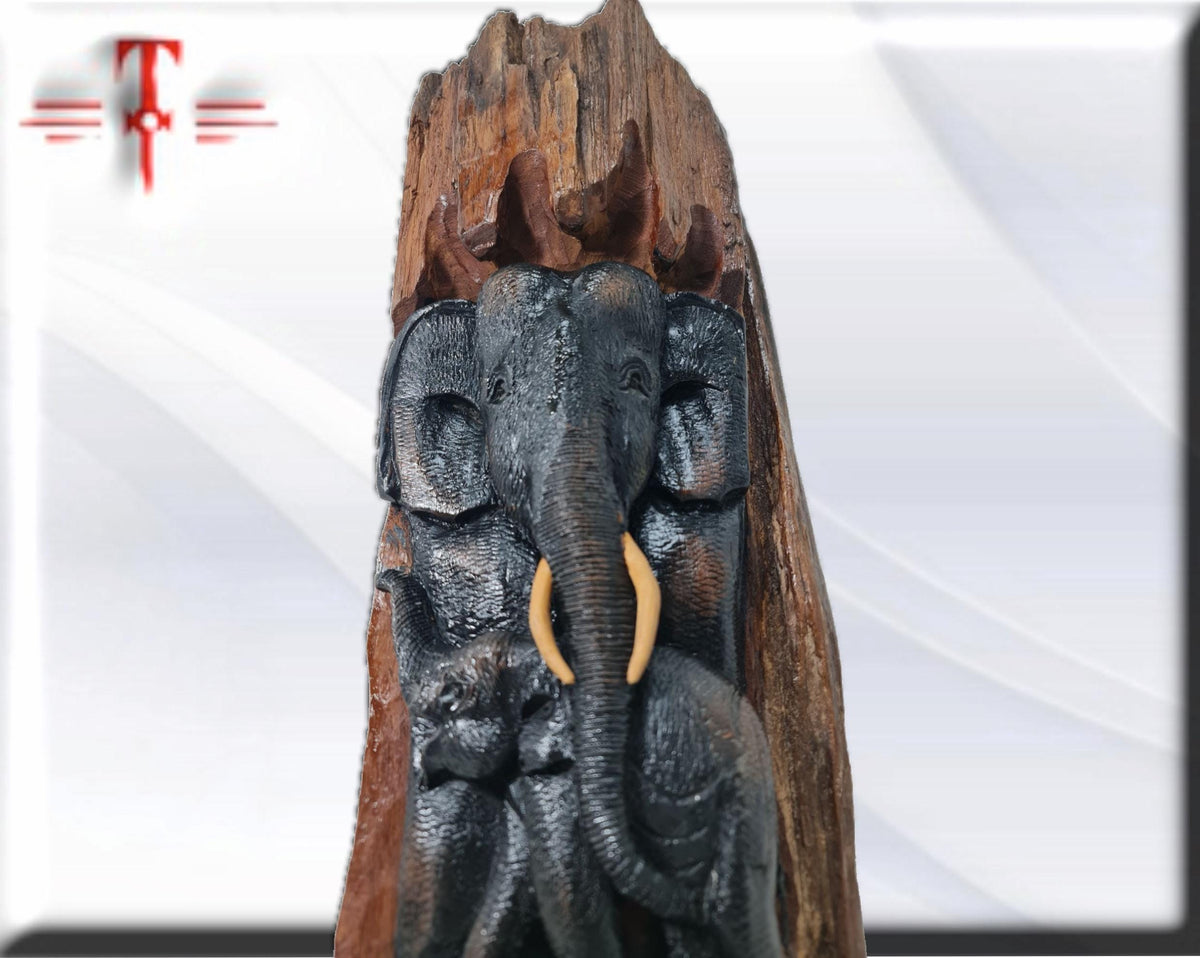 Holzschnitzerei Skulptur Elefantenfamilie