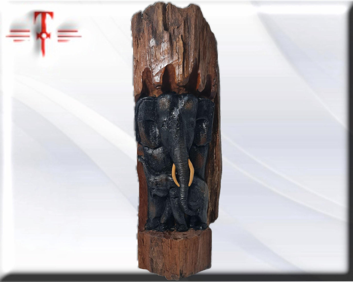 Holzschnitzerei Skulptur Elefantenfamilie