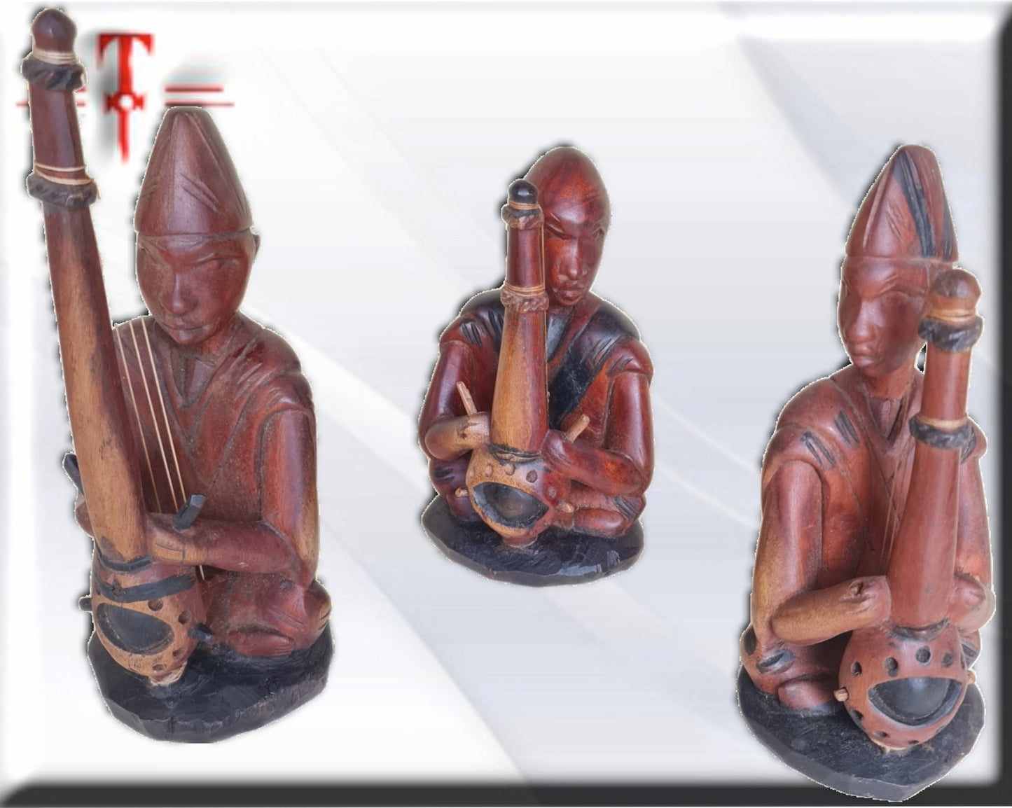 Trio-Musiker Tribal Holz handgefertigt, afrikanische Kunst, Kunstgalerie
